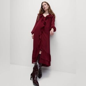 M&S COLLECTION V-Neck Frill Detail Midaxi Smock Dress Petite UK size 8 (M/L US)